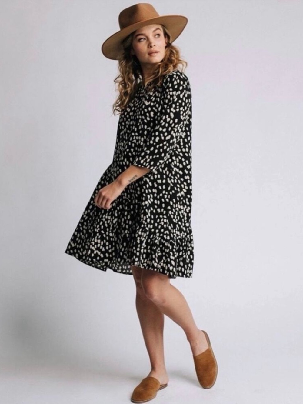 NEW! Hayden Swing Dress Leopard Asymmetrical Flounce Hem Flowy Black Size Large